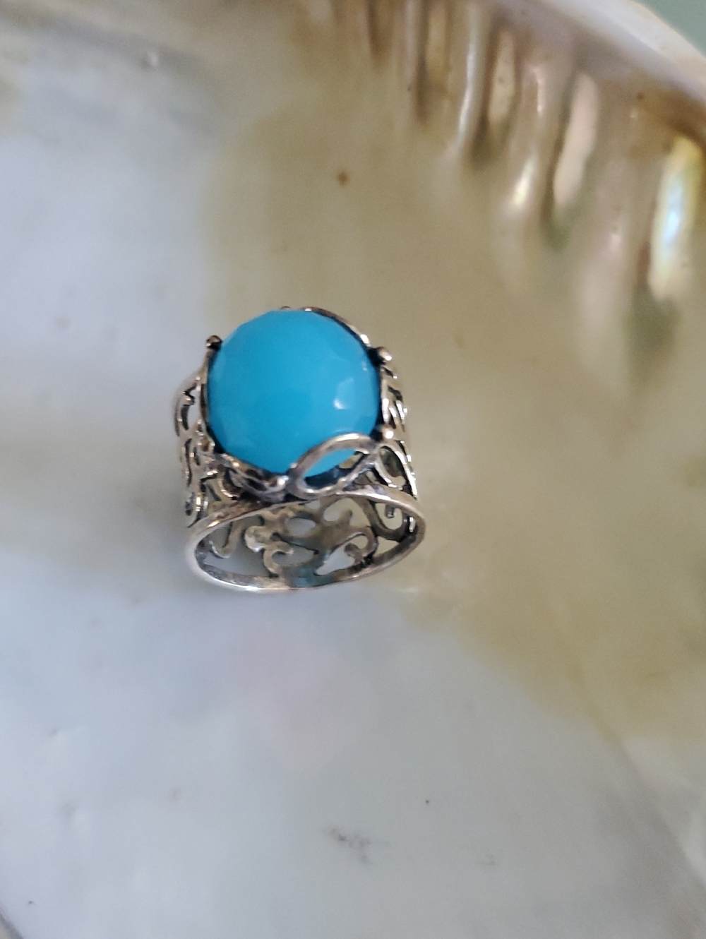 Turquoise Blue Filigree Statement Ring - Women Jewelry Size 6.25